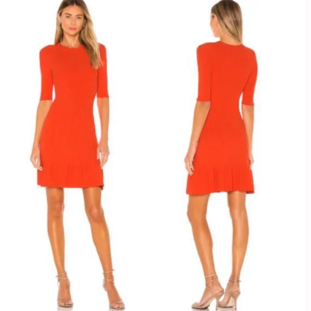 A.L.C. Vance Bright Orange Rib Knit Mini Dress